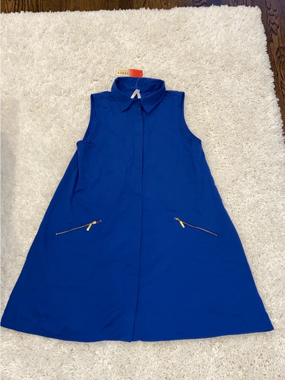 True Destiny Royal Blue Sleeveless A-Line Dress with Gold Zippers